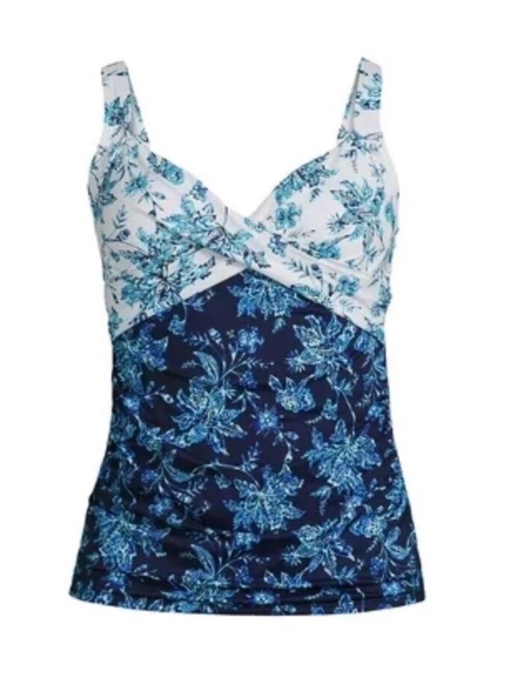 Lands End 10P Underwire Blue WhiteFloral Paisley Twist Front Tankini Swim Top